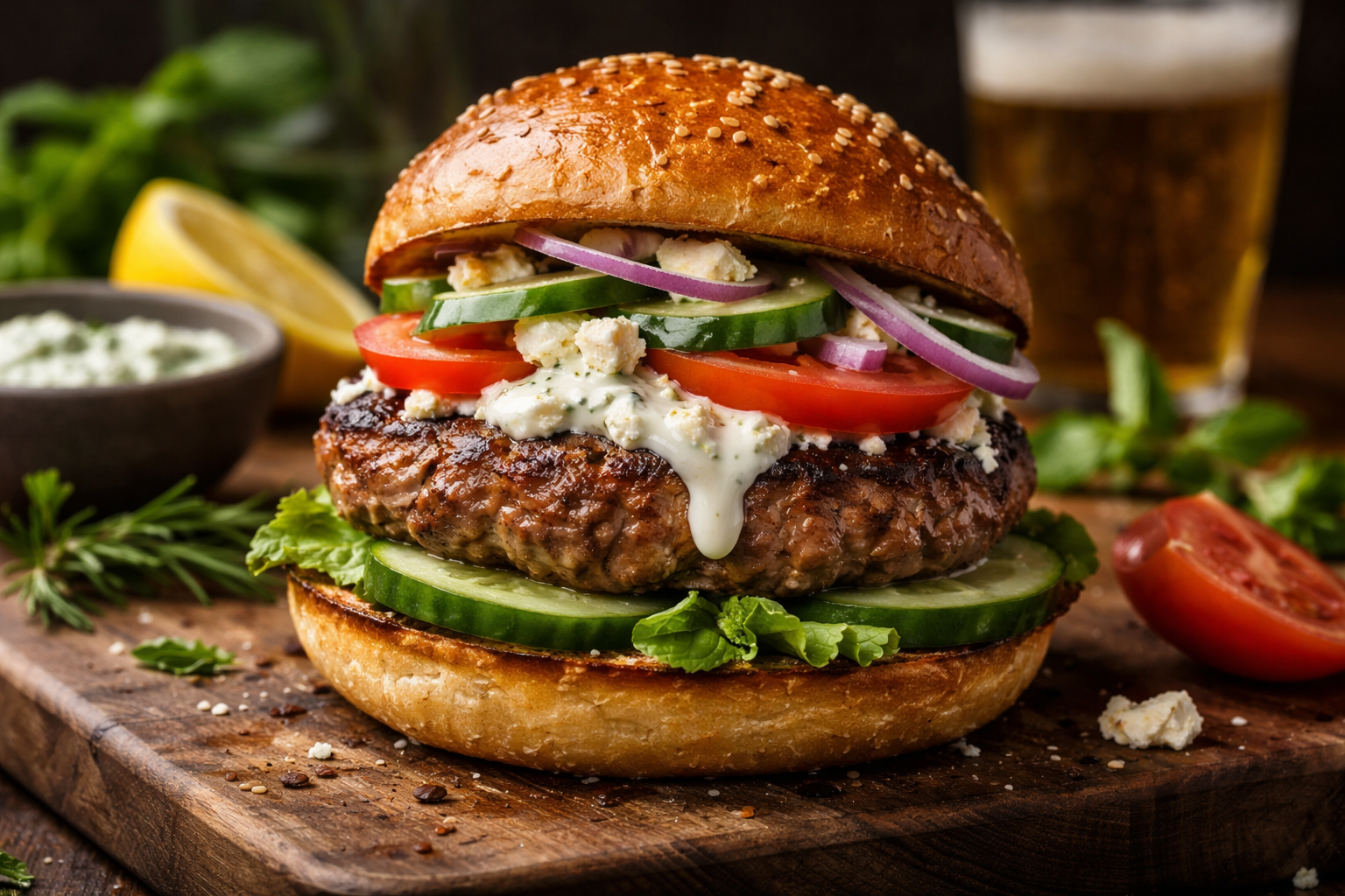 Mediterranean Lamb Burgers with Sautéed Peppers